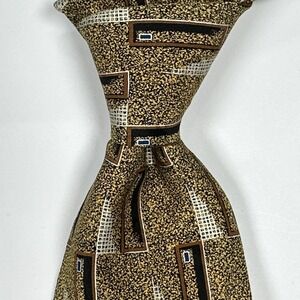 Brioni 100% Silk Tie Mens Gold Geometric Abstract Classic Italy Necktie